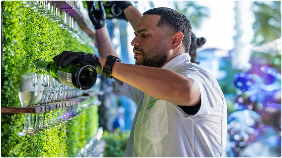 champagne wall at telecom event